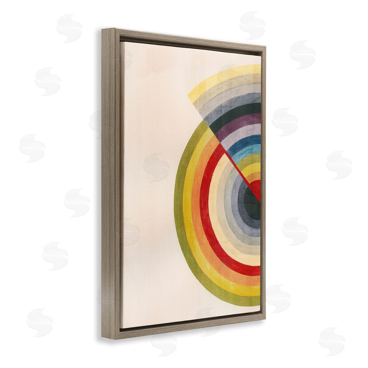 Round Alternating Stripes Brown Floating Frame Canvas Wall Art, Home Decor by Grace Popp
