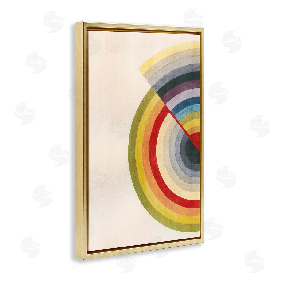 Round Alternating Stripes Gold Floating Frame Canvas Wall Art, Home Decor by Grace Popp