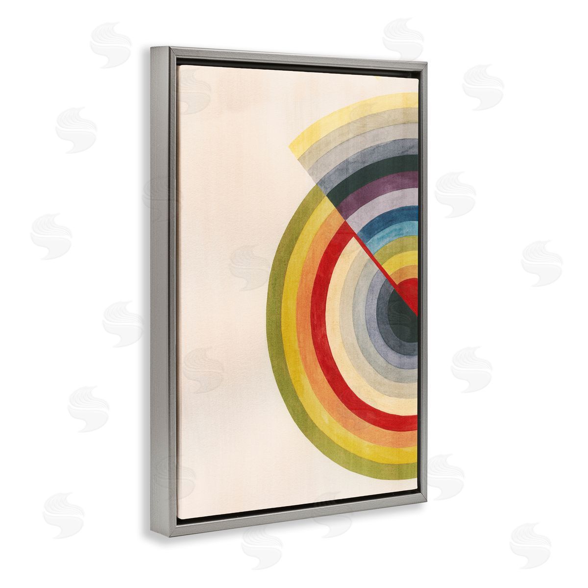 Round Alternating Stripes Grey Floating Frame Canvas Wall Art, Home Decor by Grace Popp