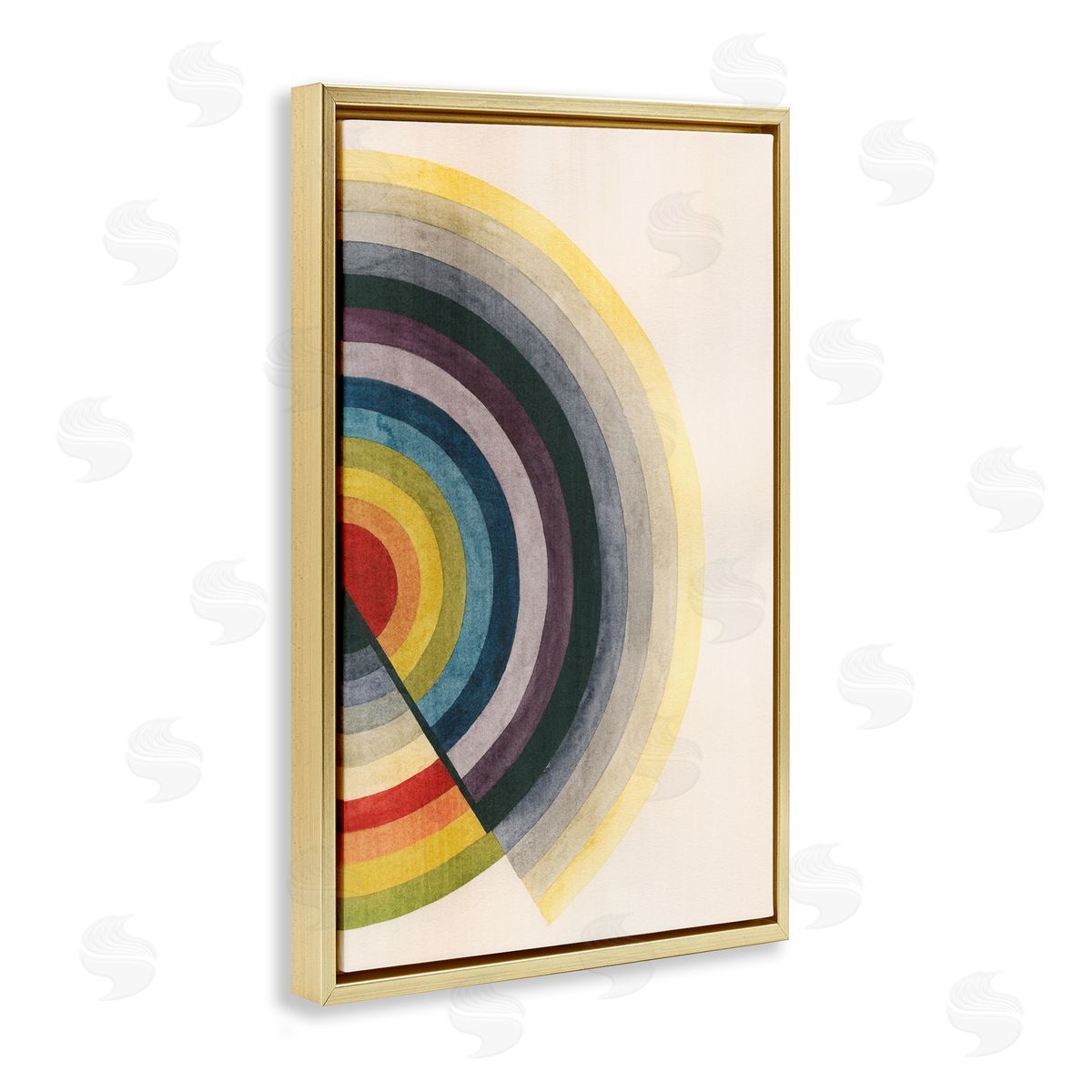 Round Centric Pattern Gold Floating Frame Canvas Wall Art, Home Decor by Grace Popp