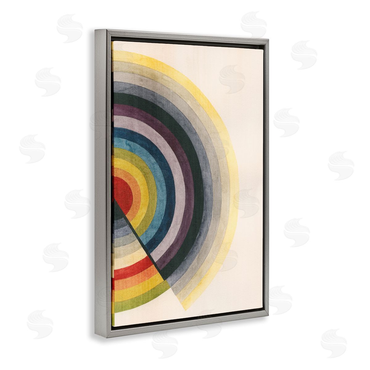 Round Centric Pattern Grey Floating Frame Canvas Wall Art, Home Decor by Grace Popp