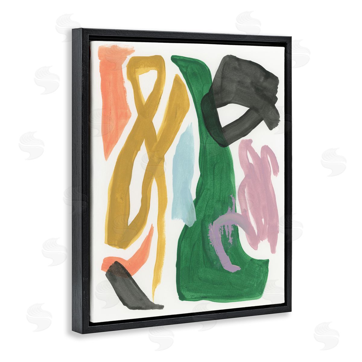 Contemporary Modern Shapes Black Floating Frame Canvas Wall Art, Home Decor by June Erica Vess