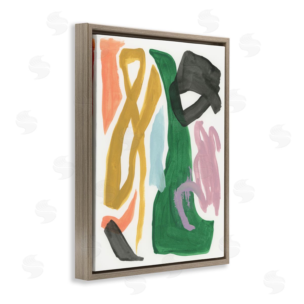 Contemporary Modern Shapes Brown Floating Frame Canvas Wall Art, Home Decor by June Erica Vess