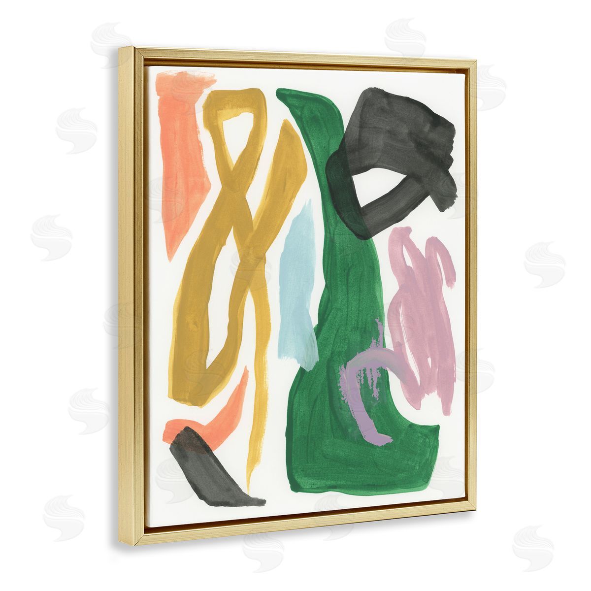 Contemporary Modern Shapes Gold Floating Frame Canvas Wall Art, Home Decor by June Erica Vess