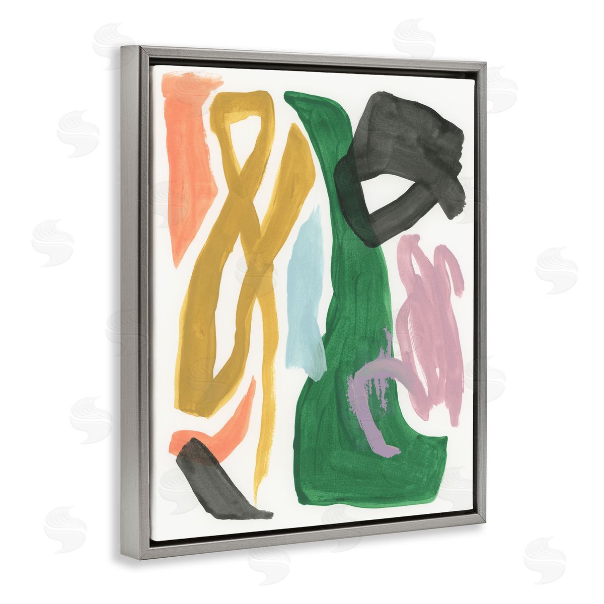 Contemporary Modern Shapes Grey Floating Frame Canvas Wall Art, Home Decor by June Erica Vess