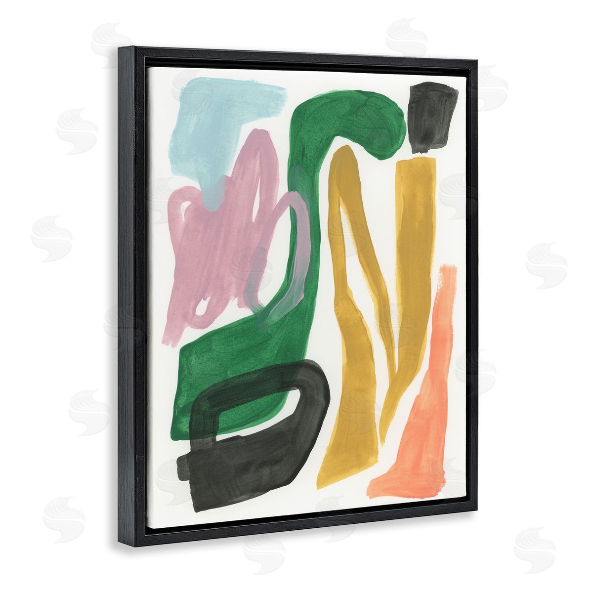 Bright Contemporary Shapes Black Floating Frame Canvas Wall Art, Home Decor by June Erica Vess