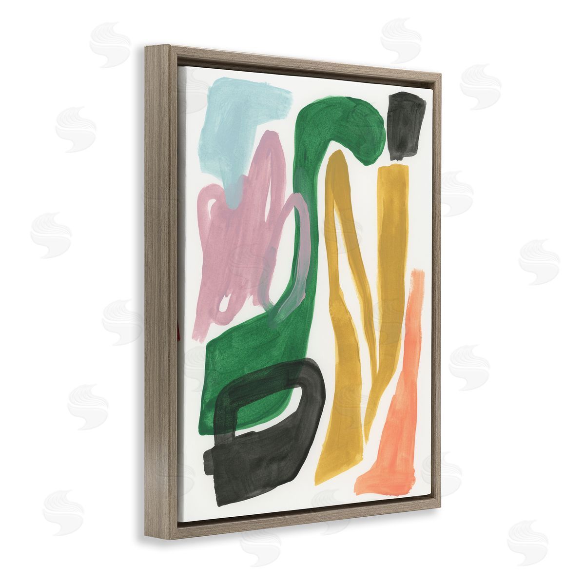 Bright Contemporary Shapes Brown Floating Frame Canvas Wall Art, Home Decor by June Erica Vess