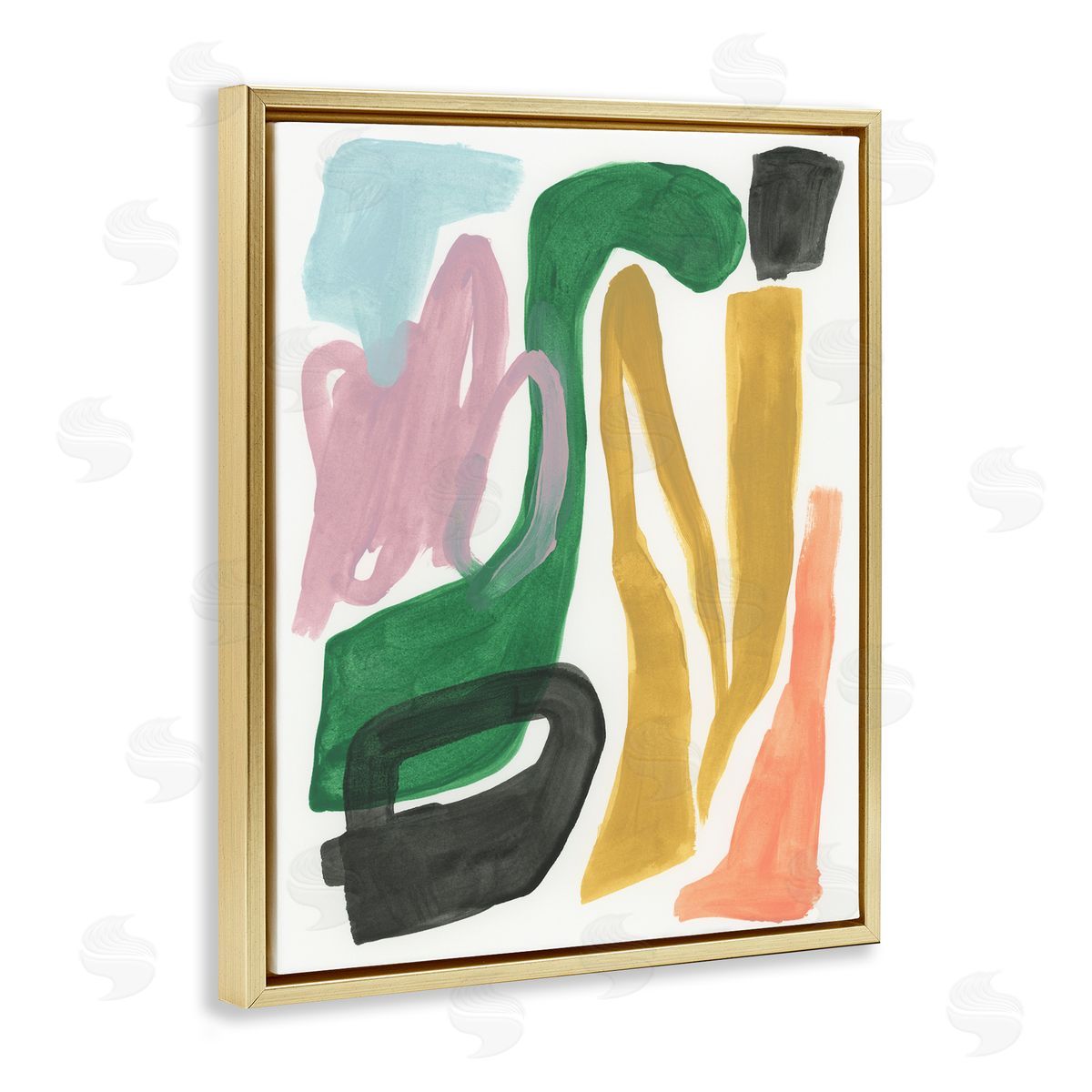 Bright Contemporary Shapes Gold Floating Frame Canvas Wall Art, Home Decor by June Erica Vess