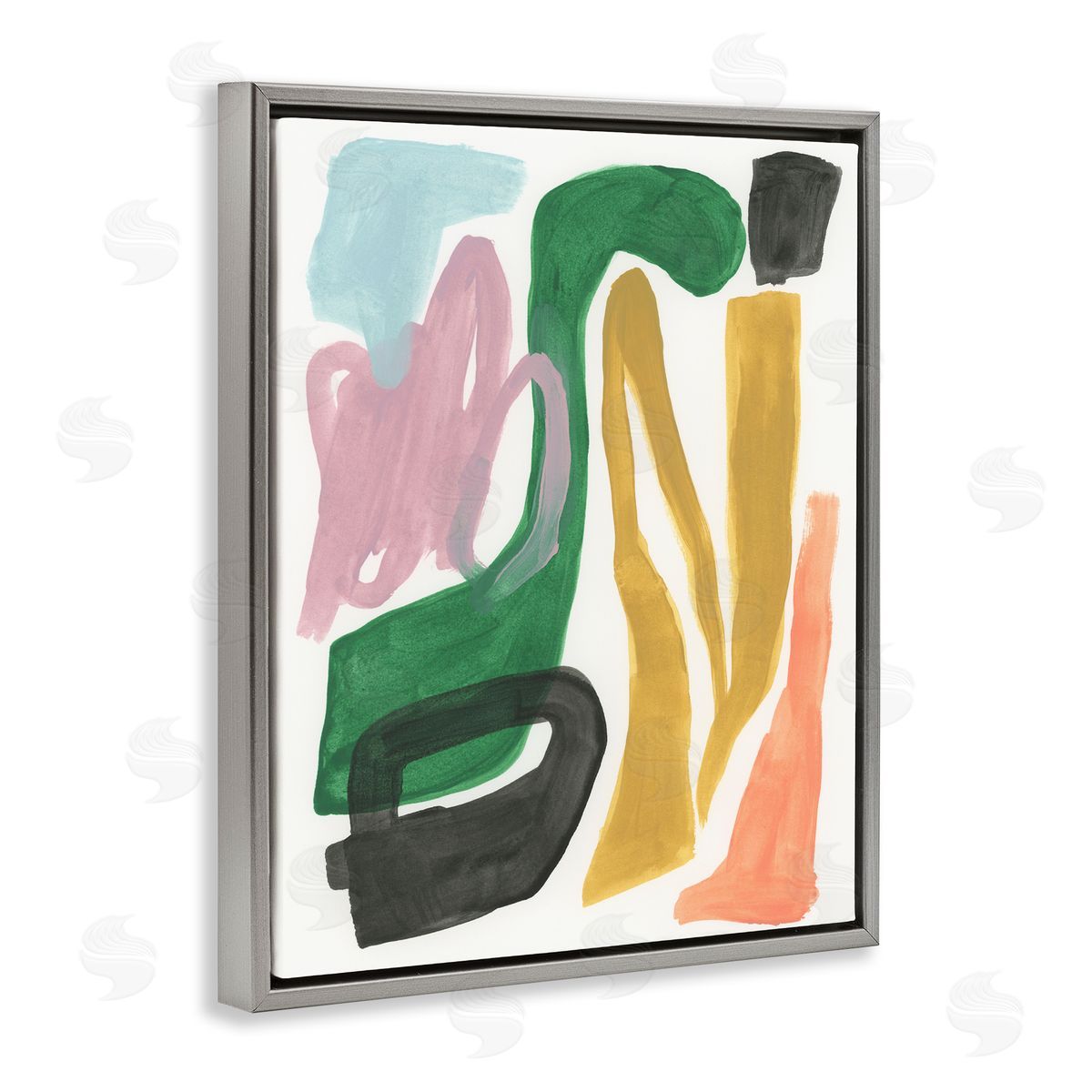 Bright Contemporary Shapes Grey Floating Frame Canvas Wall Art, Home Decor by June Erica Vess