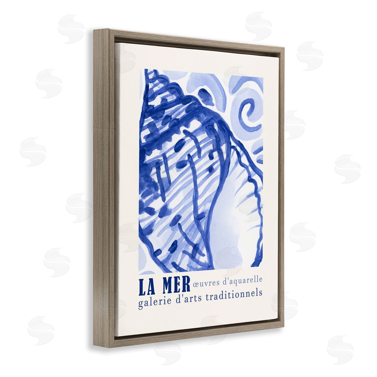 Blue Seashell Gallery Show Brown Floating Frame Canvas Wall Art, Home Decor by June Erica Vess