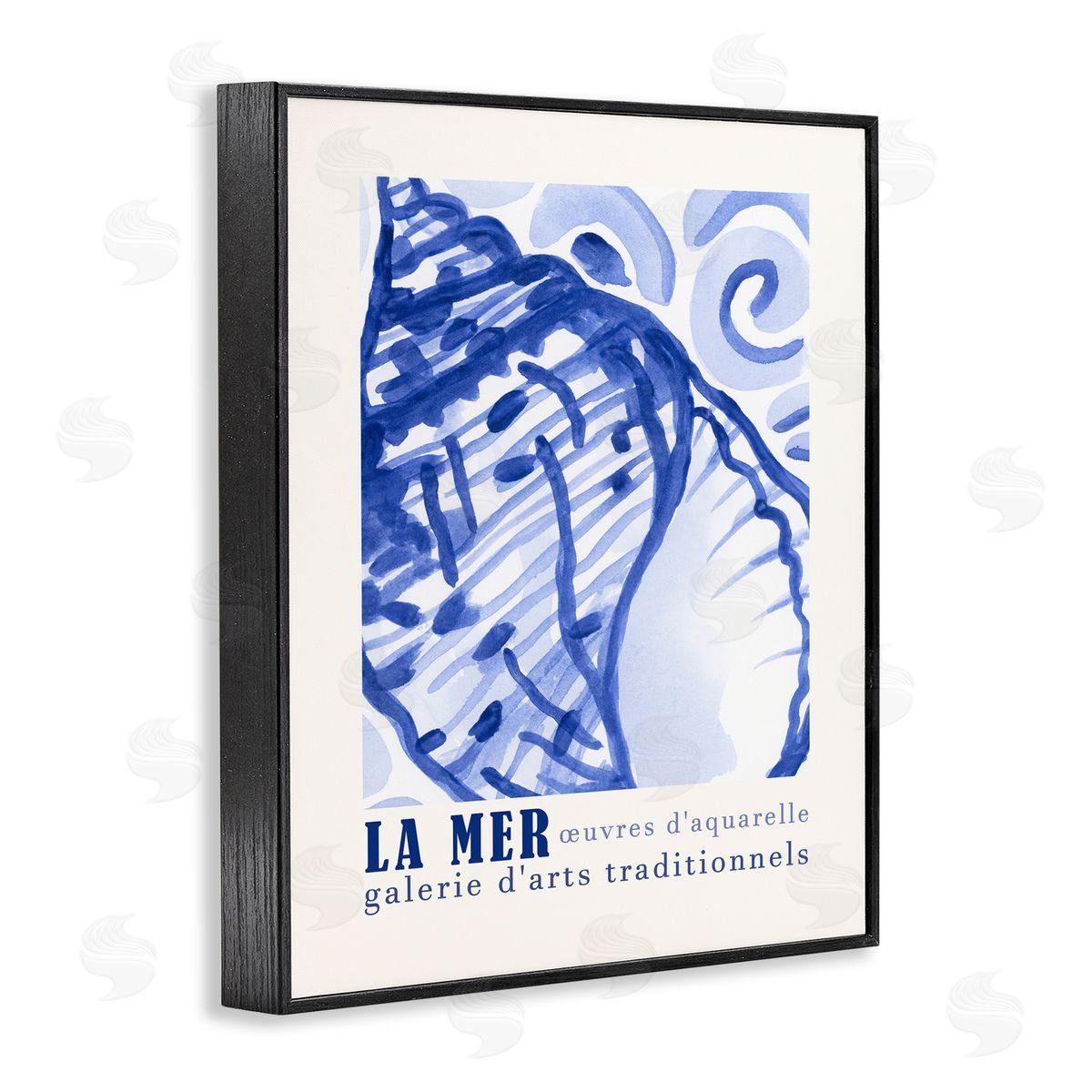 Blue Seashell Gallery Show Black Frame Print Wall Art, Home Decor by June Erica Vess