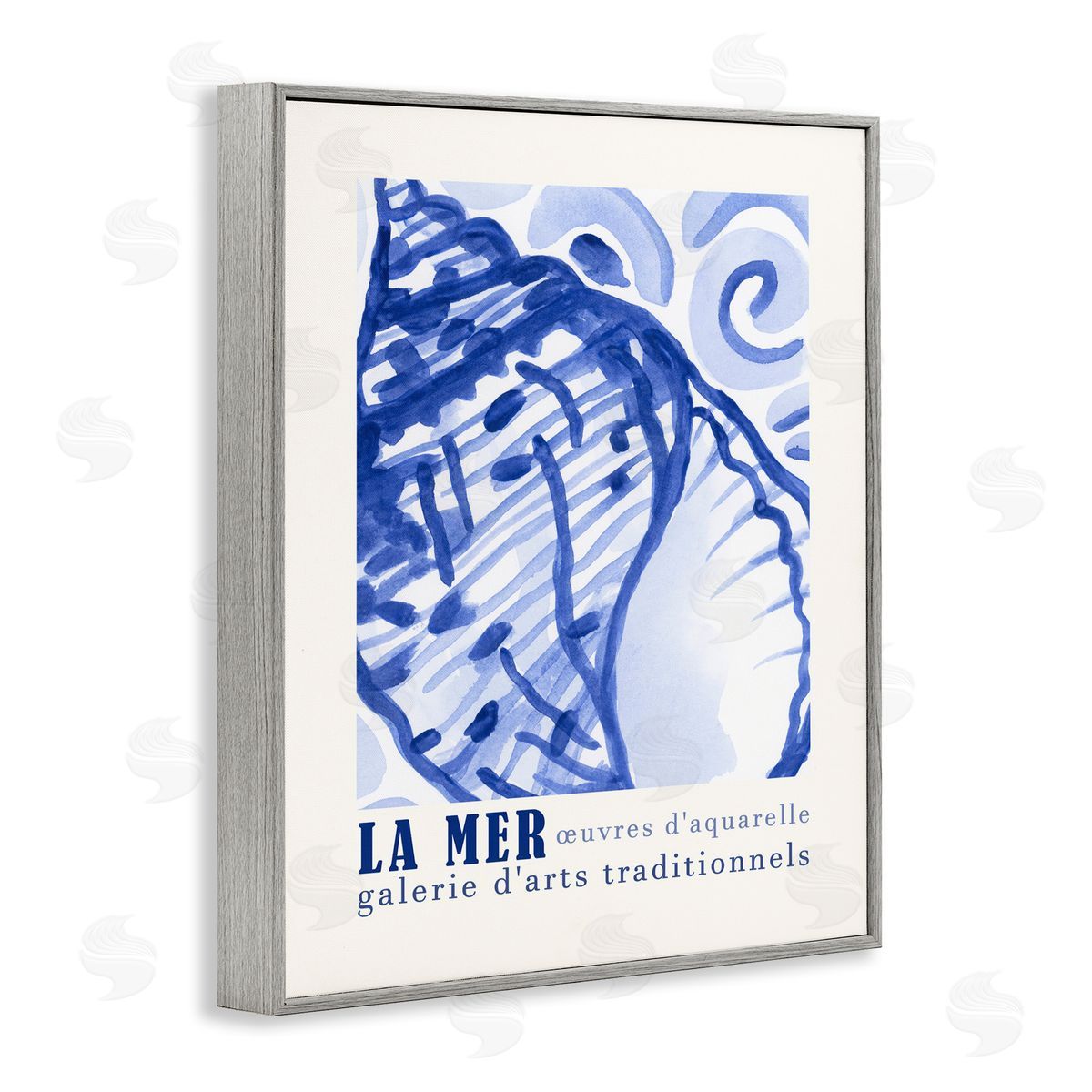 Blue Seashell Gallery Show Grey Frame Print Wall Art, Home Decor by June Erica Vess