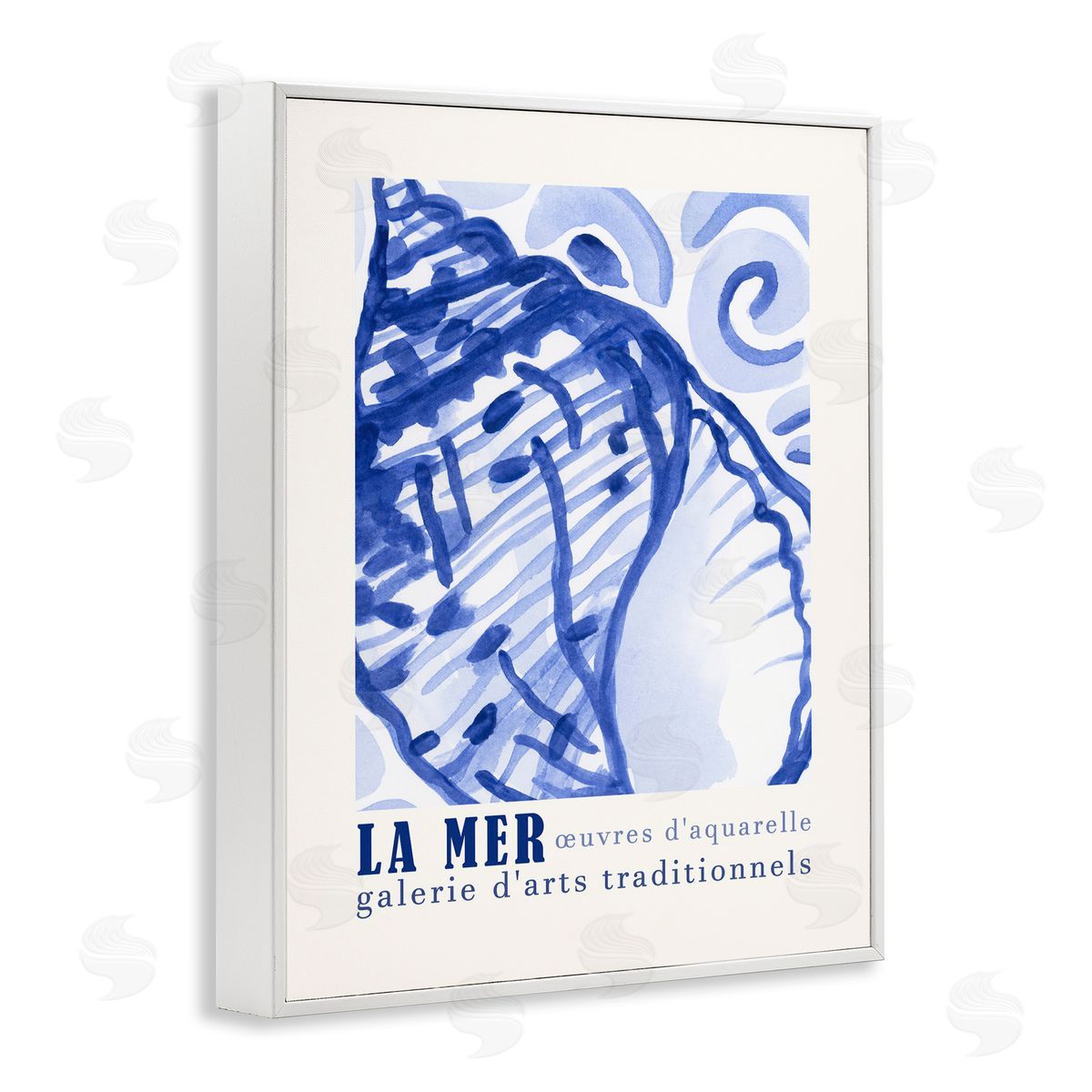 Blue Seashell Gallery Show White Frame Print Wall Art, Home Decor by June Erica Vess