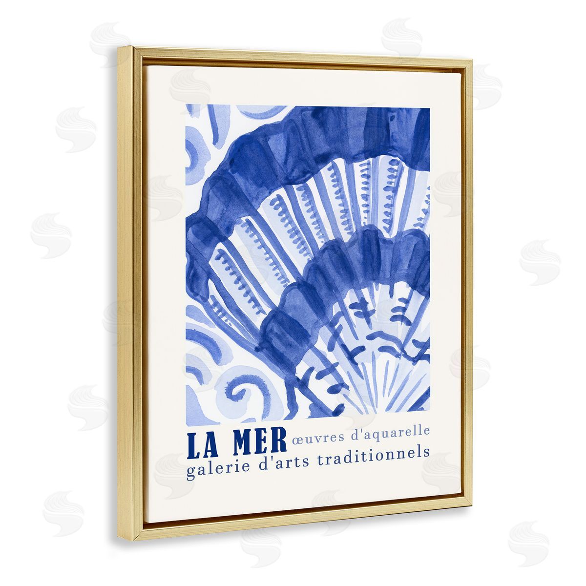 Nautical Shell Gallery Show Gold Floating Frame Canvas Wall Art, Home Decor by June Erica Vess