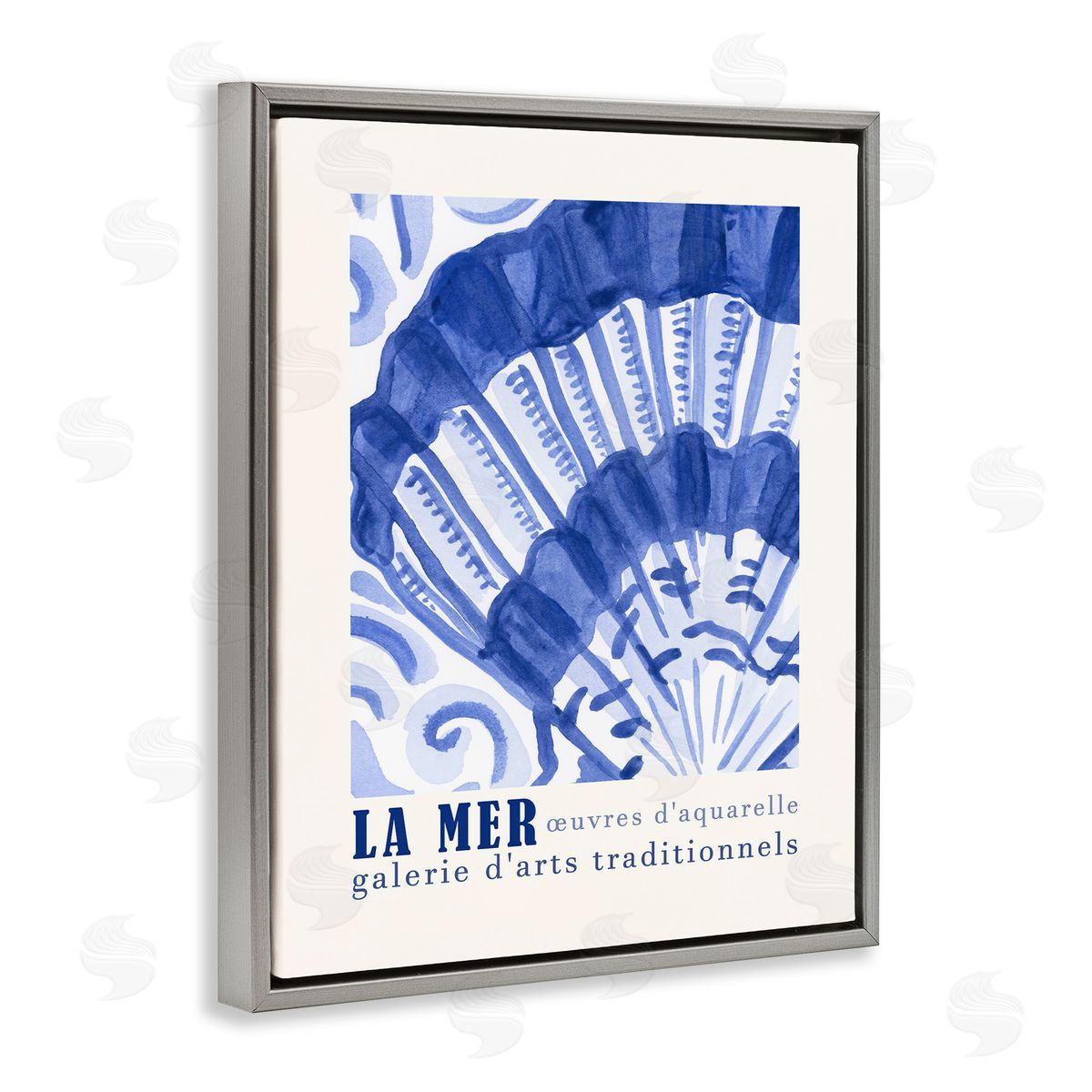 Nautical Shell Gallery Show Grey Floating Frame Canvas Wall Art, Home Decor by June Erica Vess