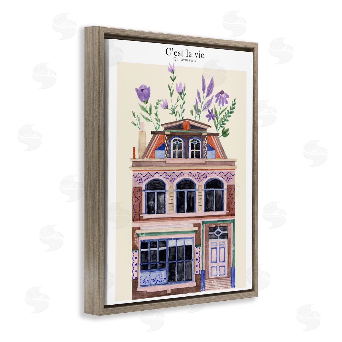 Town Architecture with Blooms Brown Floating Frame Canvas Wall Art, Home Decor by Melissa Wang