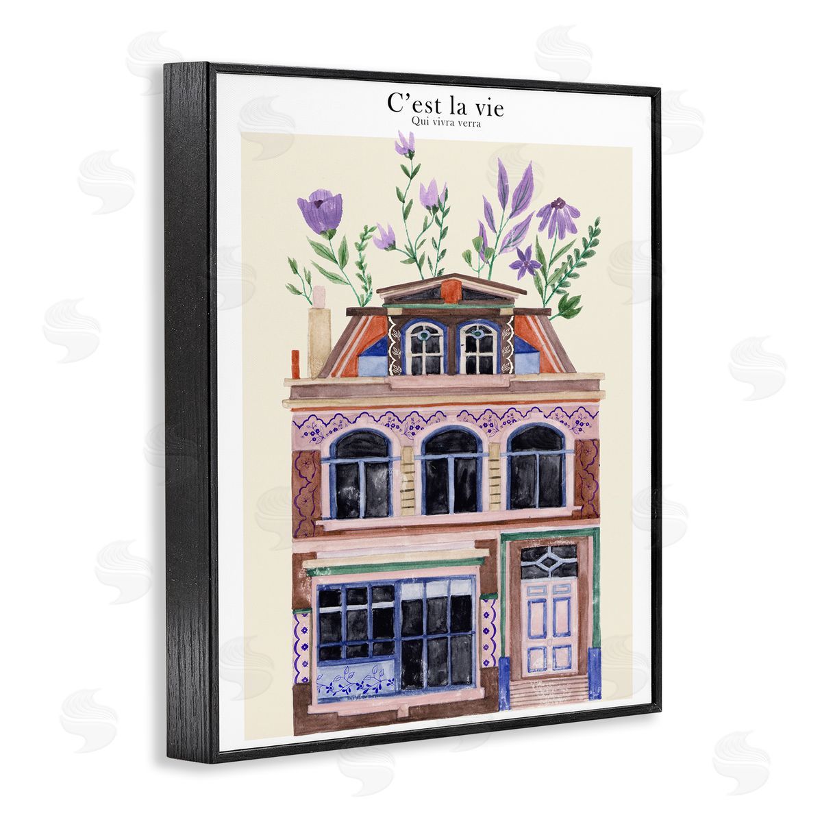 Town Architecture with Blooms Black Frame Print Wall Art, Home Decor by Melissa Wang