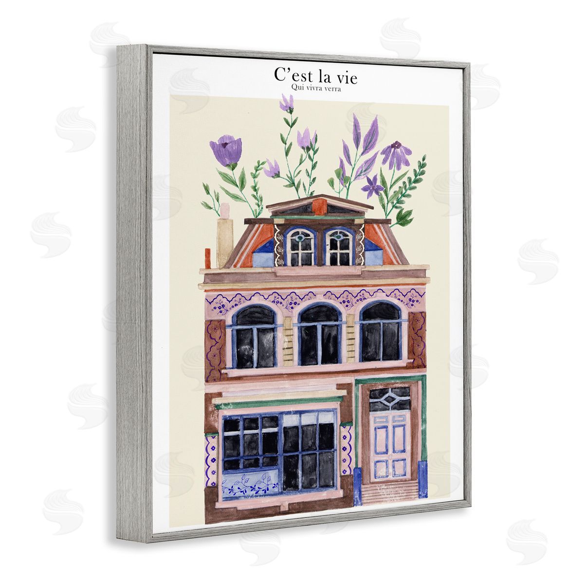 Town Architecture with Blooms Grey Frame Print Wall Art, Home Decor by Melissa Wang