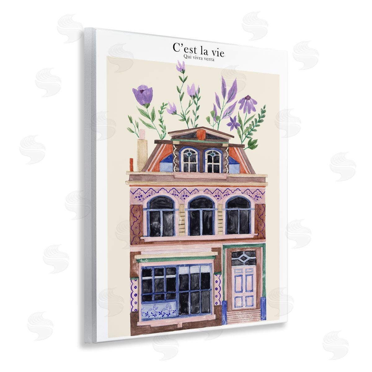 Town Architecture with Blooms Wood Plaque Wall Art, Home Decor by Melissa Wang
