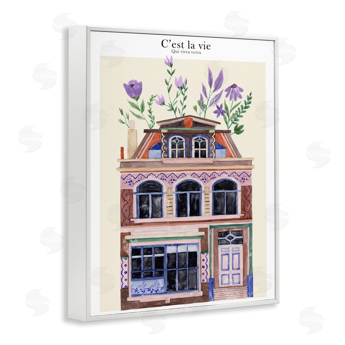 Town Architecture with Blooms White Frame Print Wall Art, Home Decor by Melissa Wang