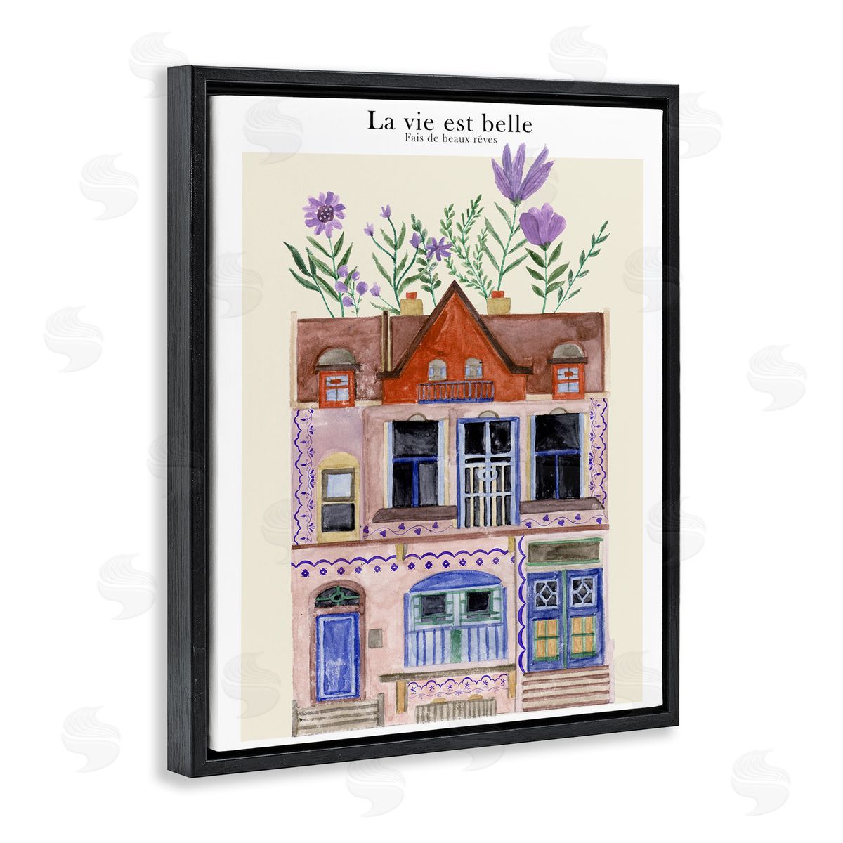 Blooming City Building Black Floating Frame Canvas Wall Art, Home Decor by Melissa Wang