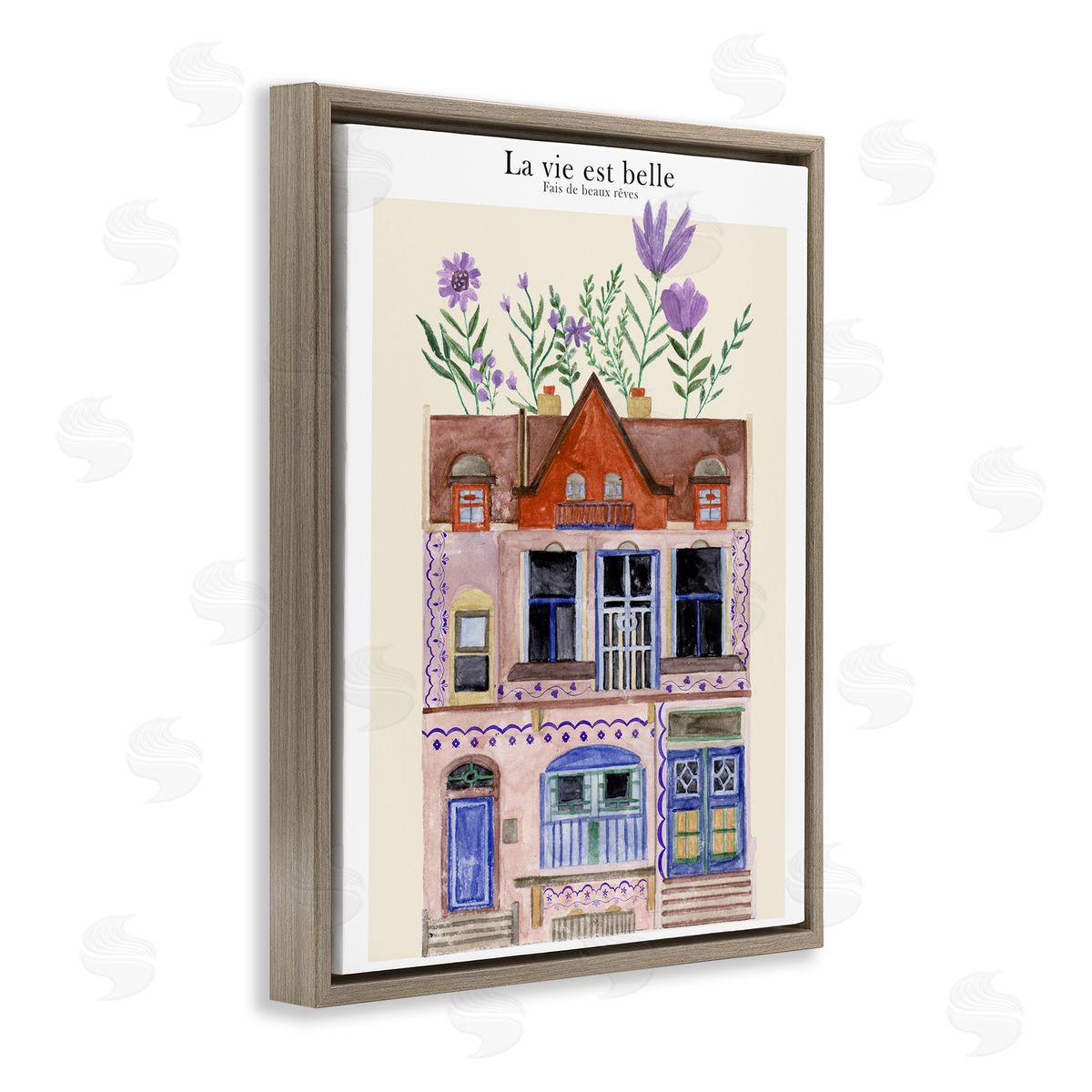 Blooming City Building Brown Floating Frame Canvas Wall Art, Home Decor by Melissa Wang
