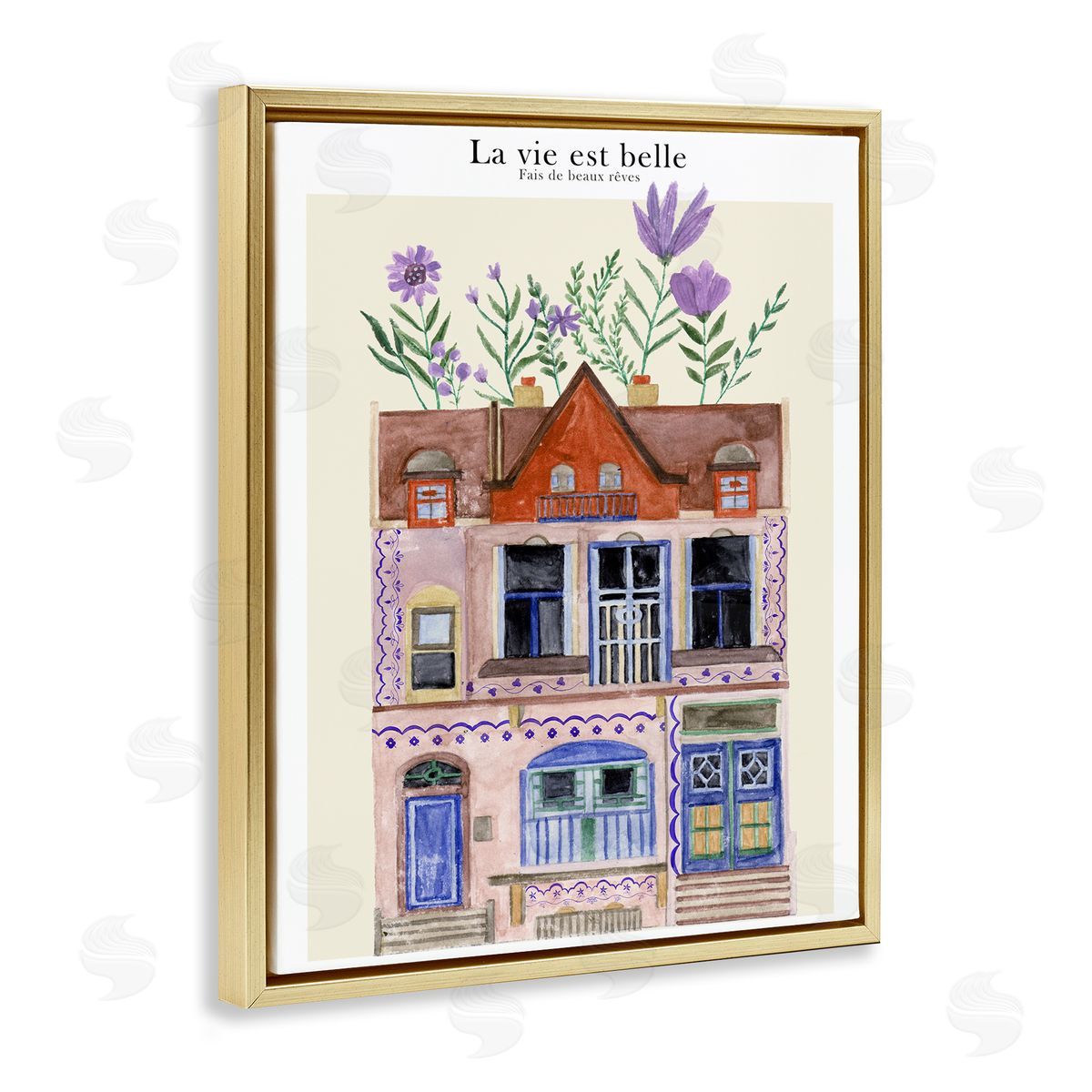 Blooming City Building Gold Floating Frame Canvas Wall Art, Home Decor by Melissa Wang