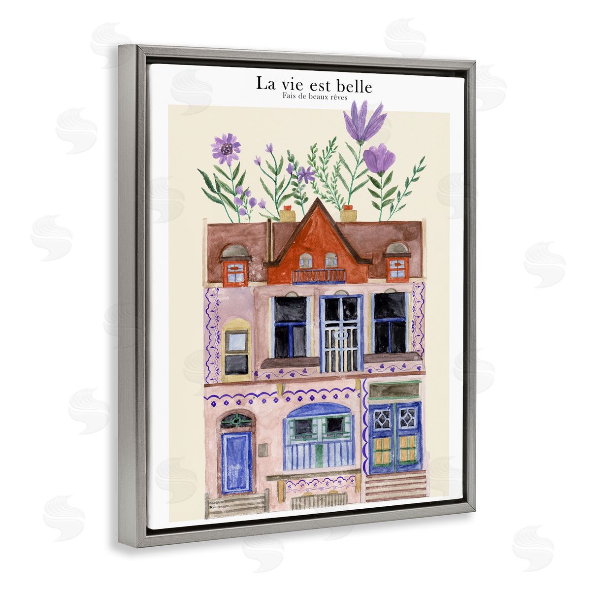 Blooming City Building Grey Floating Frame Canvas Wall Art, Home Decor by Melissa Wang