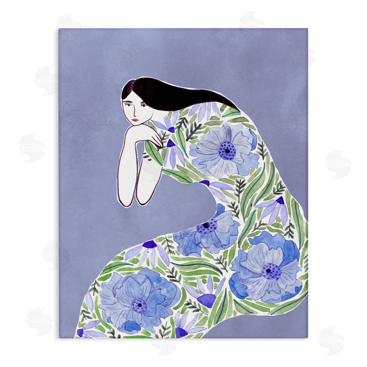 Blue Floral Dress Canvas Wall Art, Home Decor by Melissa Wang