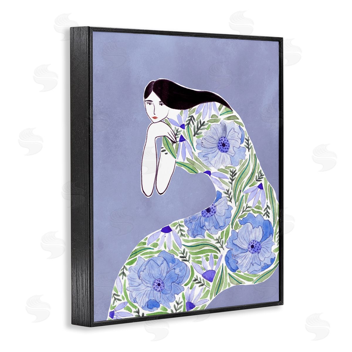 Blue Floral Dress Black Frame Print Wall Art, Home Decor by Melissa Wang