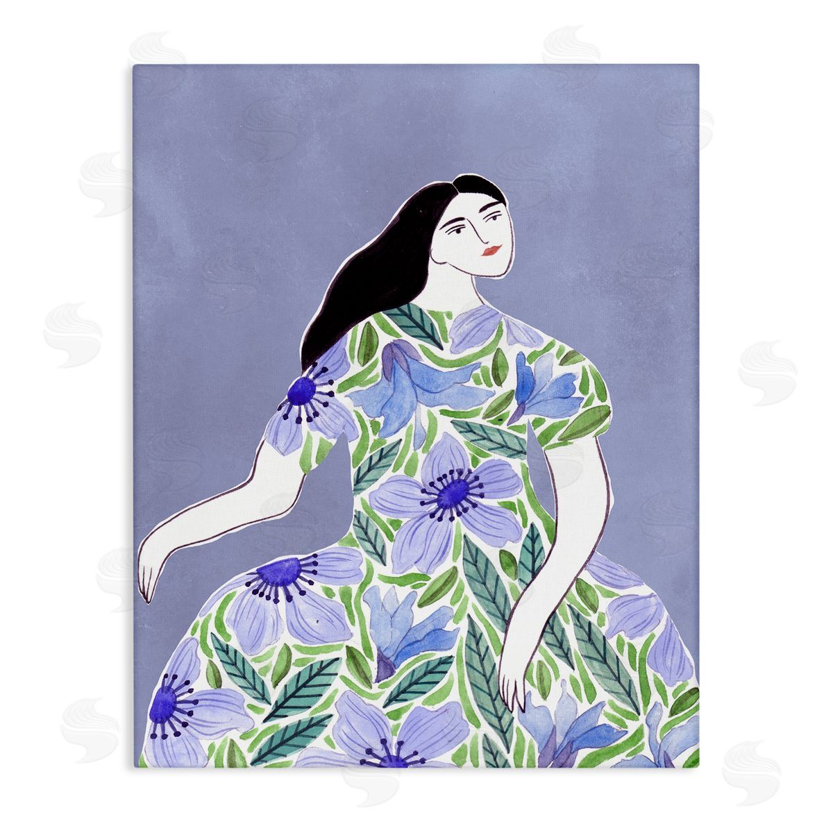 Woman in Blue Floral Gown Canvas Wall Art, Home Decor by Melissa Wang