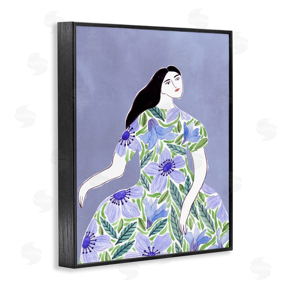 Woman in Blue Floral Gown Black Frame Print Wall Art, Home Decor by Melissa Wang