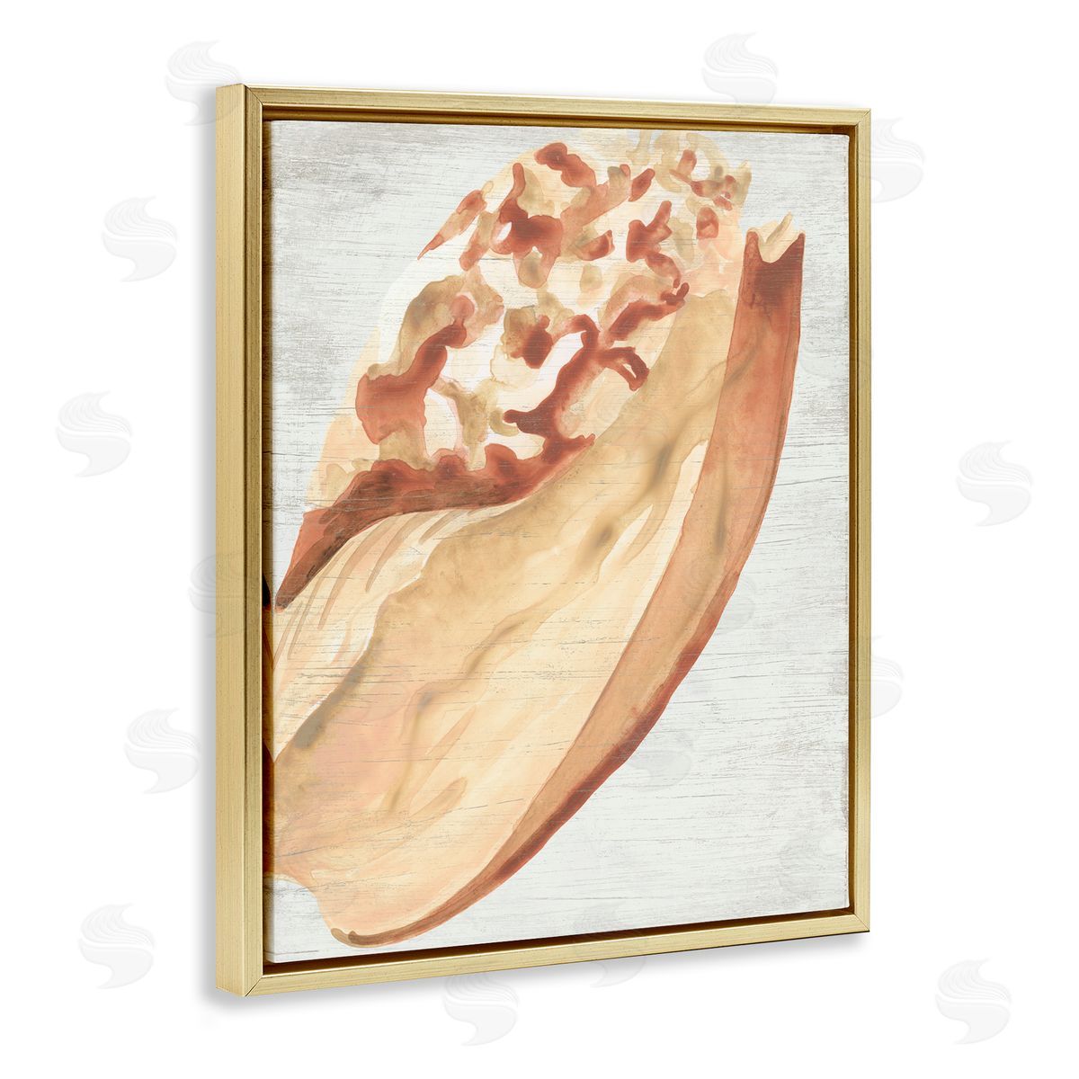Rustic Beige Shell Gold Floating Frame Canvas Wall Art, Home Decor by June Erica Vess