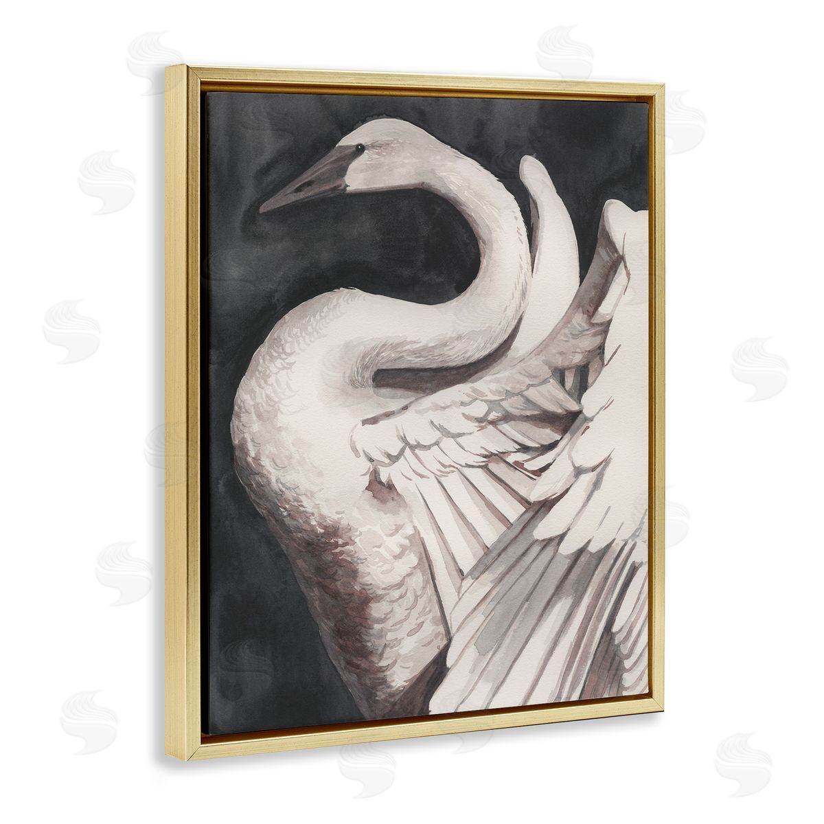 Swan Spreading Wings Gold Floating Frame Canvas Wall Art, Home Decor by Grace Popp