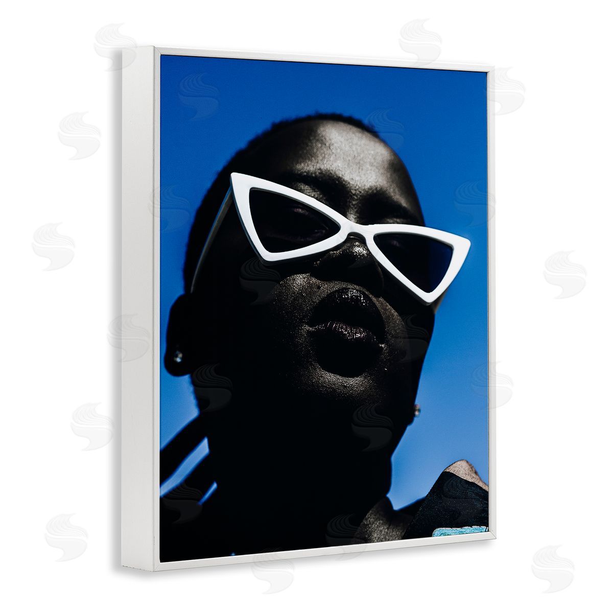 Stylish Sunglasses on Blue White Frame Print Wall Art, Home Decor by Oladimeji Odunsi