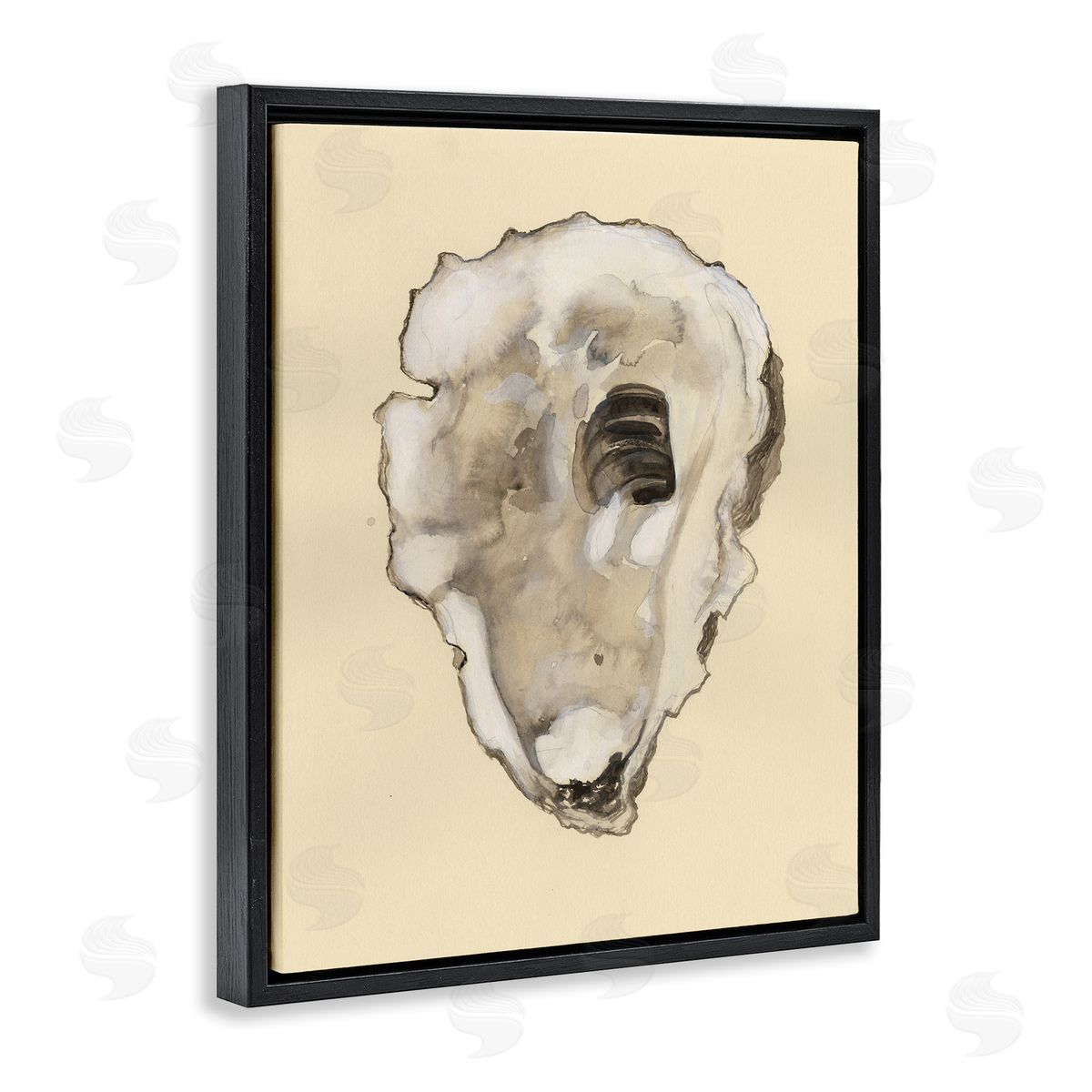 Beige Oyster Shape Black Floating Frame Canvas Wall Art, Home Decor by Michael Willett