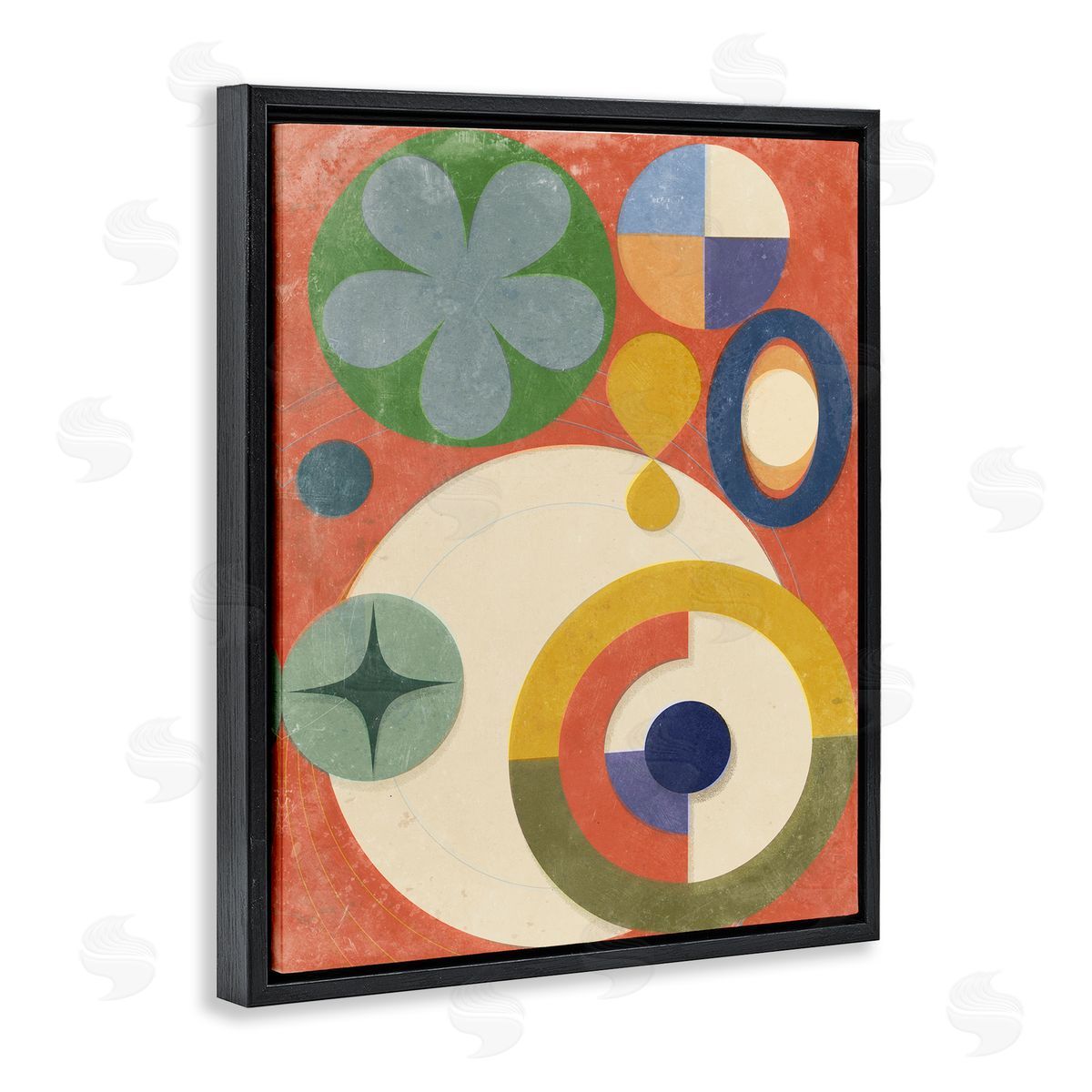 Retro Overlapping Shapes Black Floating Frame Canvas Wall Art, Home Decor by Victoria Barnes