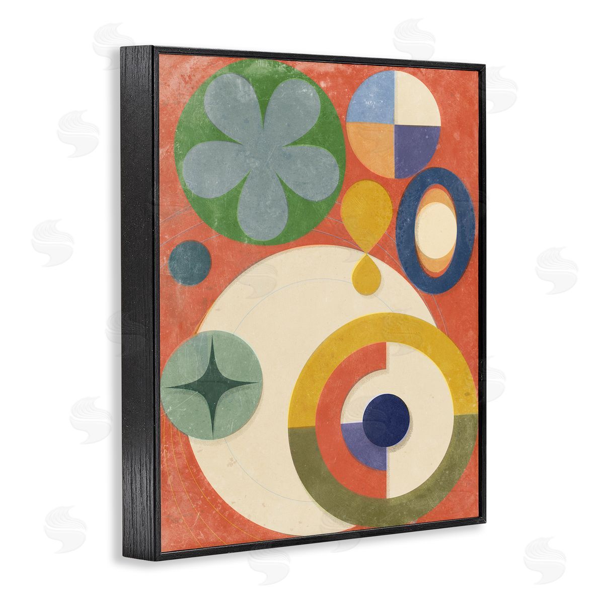 Retro Overlapping Shapes Black Frame Print Wall Art, Home Decor by Victoria Barnes