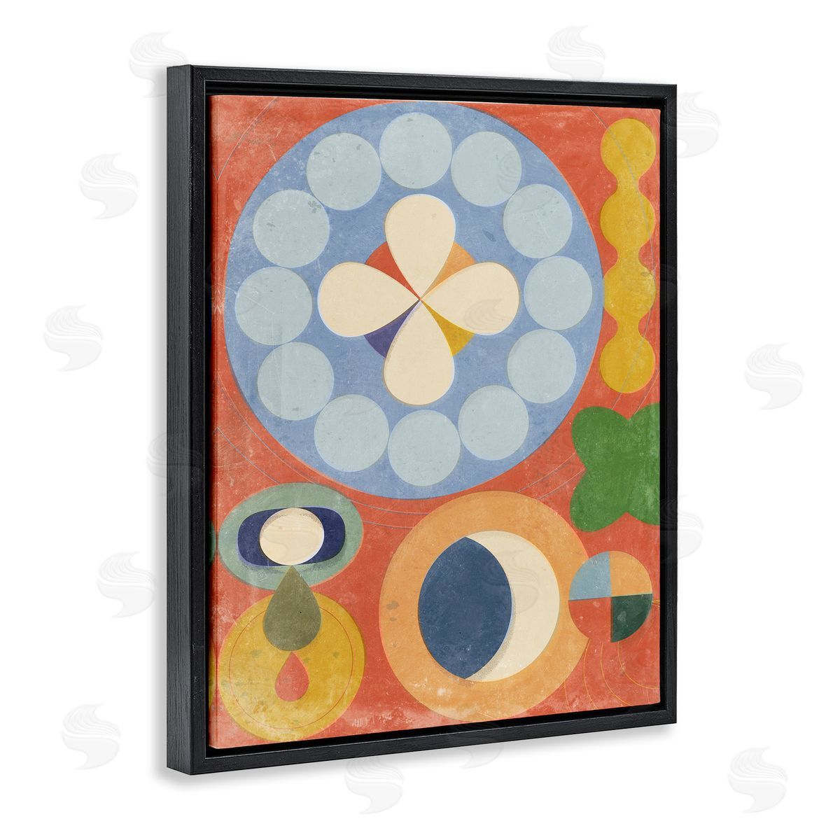 Retro Symbolic Shapes Black Floating Frame Canvas Wall Art, Home Decor by Victoria Barnes