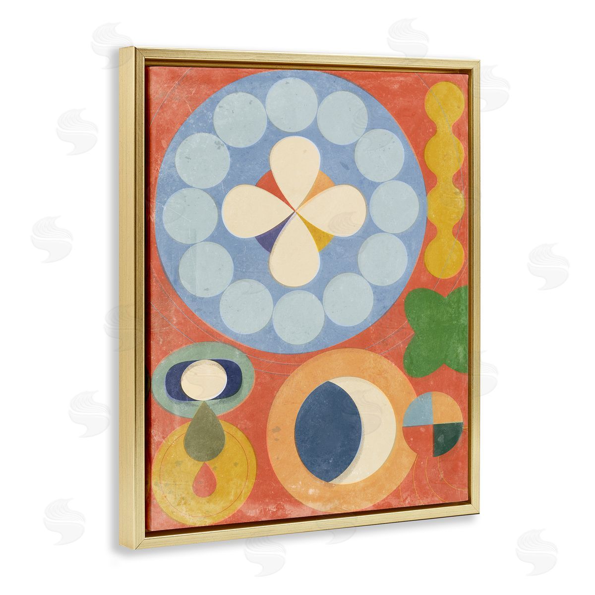 Retro Symbolic Shapes Gold Floating Frame Canvas Wall Art, Home Decor by Victoria Barnes