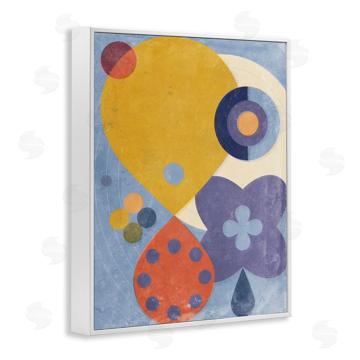 Blue & Yellow Retro White Frame Print Wall Art, Home Decor by Victoria Barnes