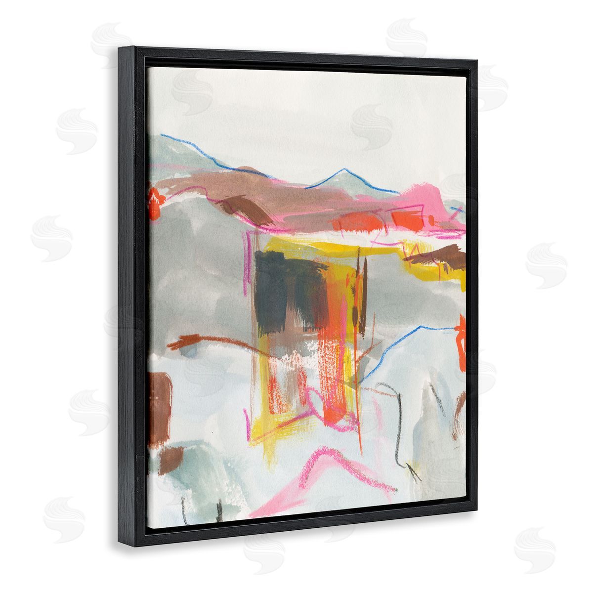 Bold Abstract Mountain Shapes Black Floating Frame Canvas Wall Art, Home Decor by Melissa Wang