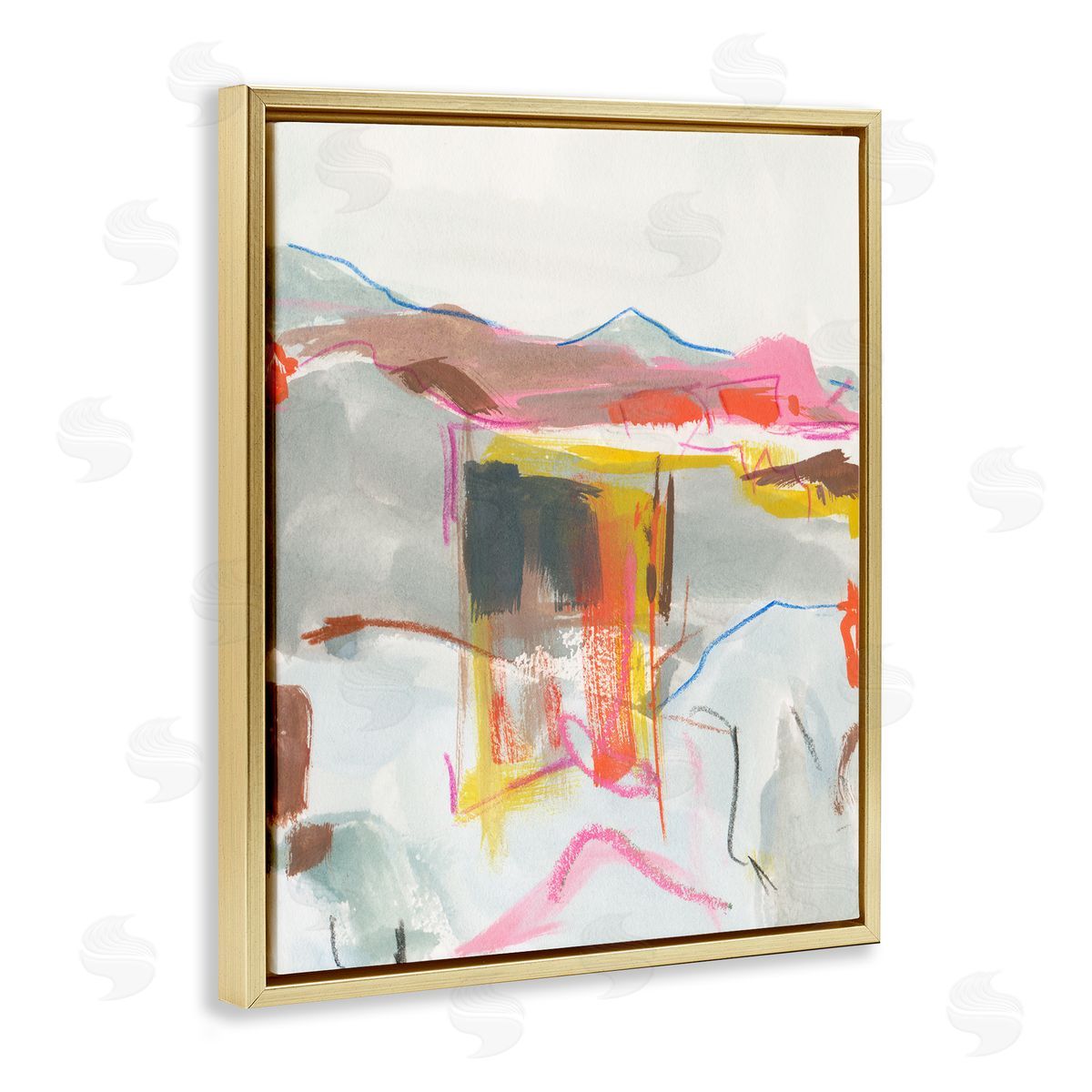 Bold Abstract Mountain Shapes Gold Floating Frame Canvas Wall Art, Home Decor by Melissa Wang