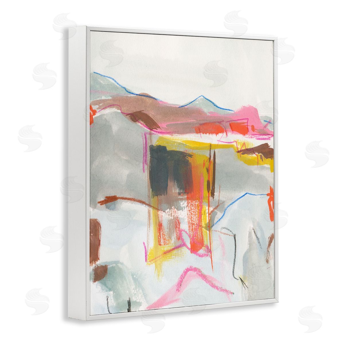Bold Abstract Mountain Shapes White Frame Print Wall Art, Home Decor by Melissa Wang