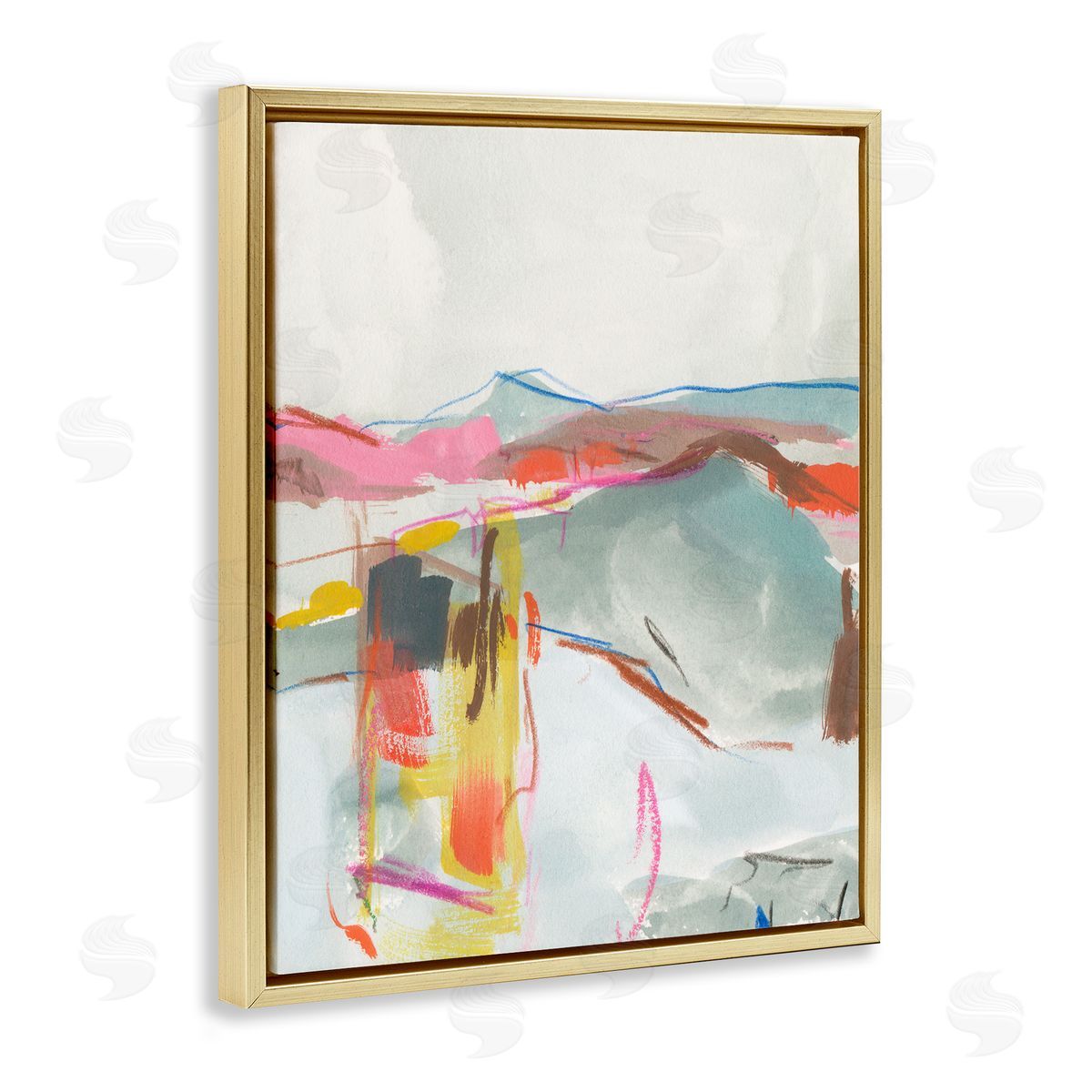 Mountain Shape Impressions Gold Floating Frame Canvas Wall Art, Home Decor by Melissa Wang