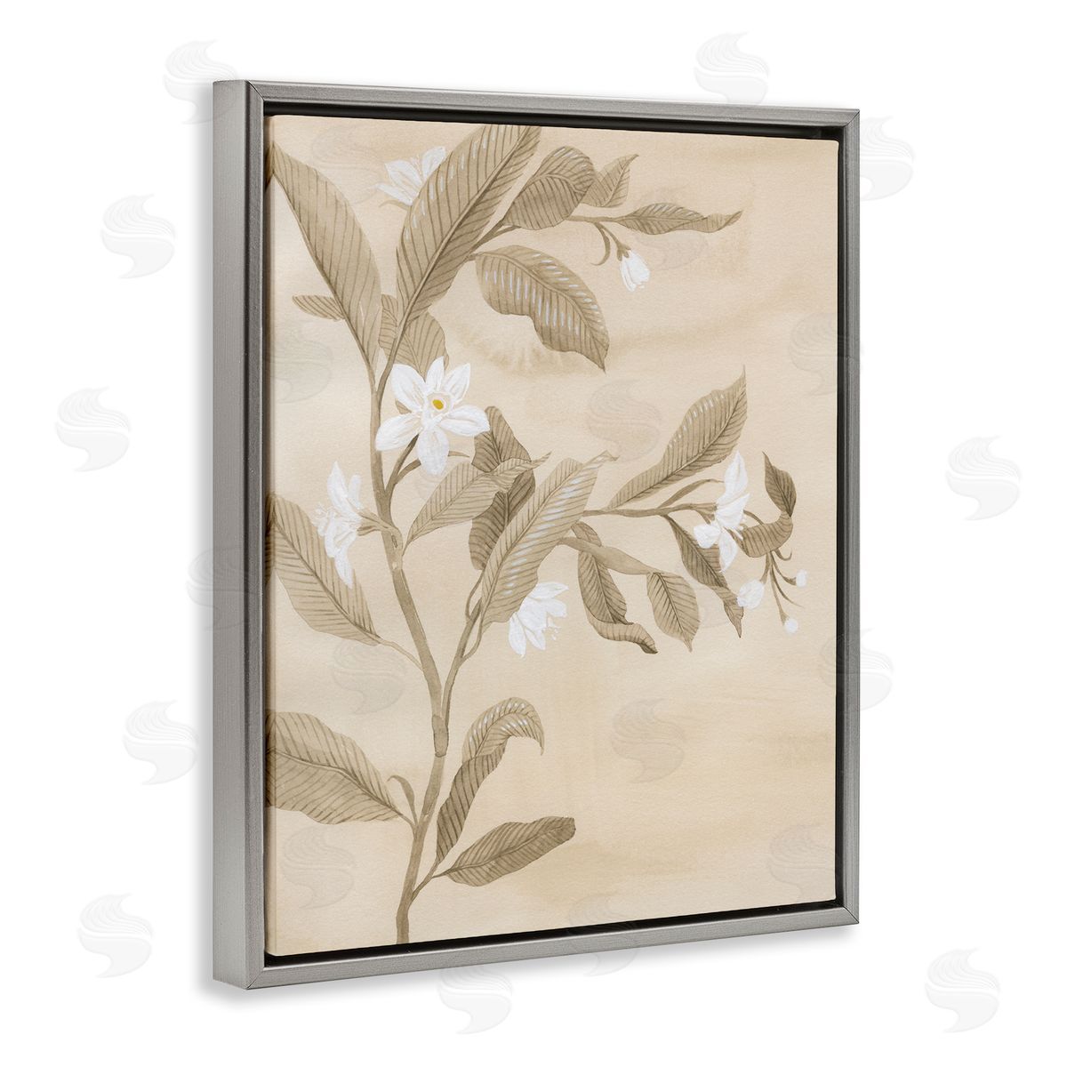 Traditional White Daffodils Grey Floating Frame Canvas Wall Art, Home Decor by Grace Popp