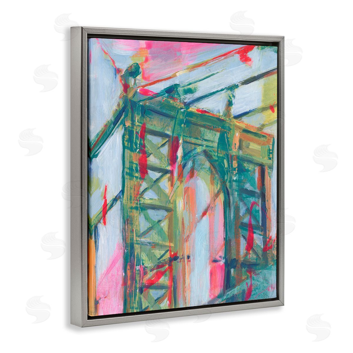 Bridge Arch Abstraction Grey Floating Frame Canvas Wall Art, Home Decor by Ethan Harper