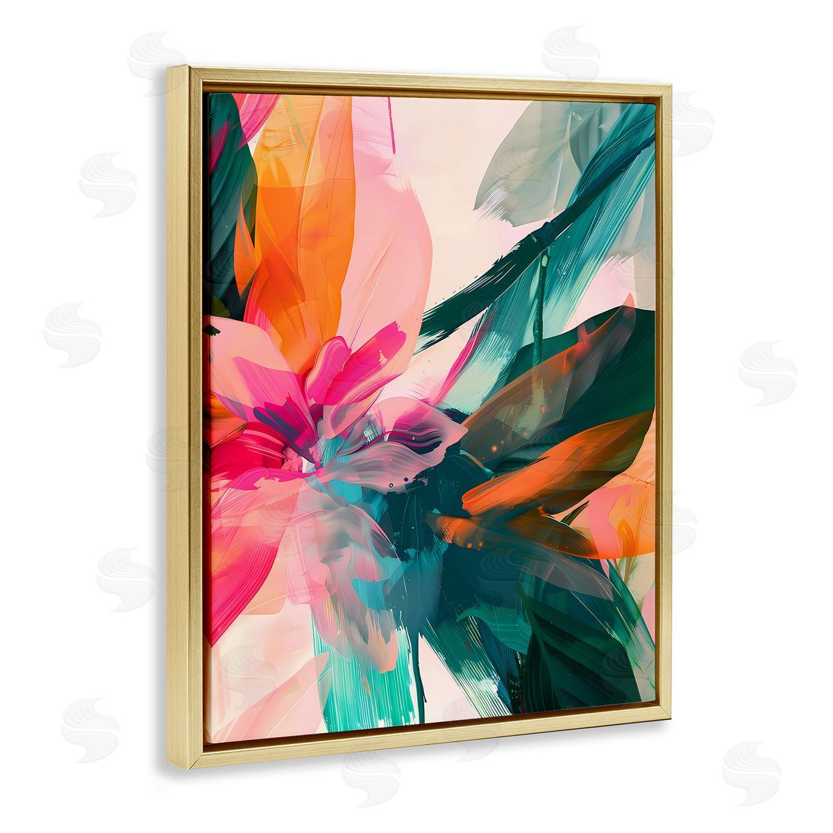 Streaked Opaque Abstract Gold Floating Frame Canvas Wall Art, Home Decor by Walker Noble