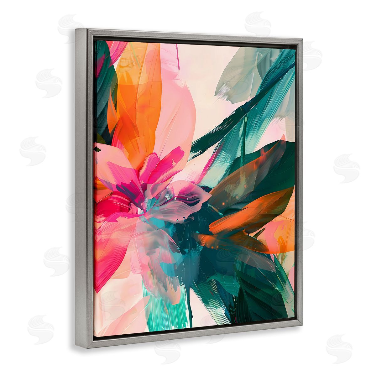 Streaked Opaque Abstract Grey Floating Frame Canvas Wall Art, Home Decor by Walker Noble