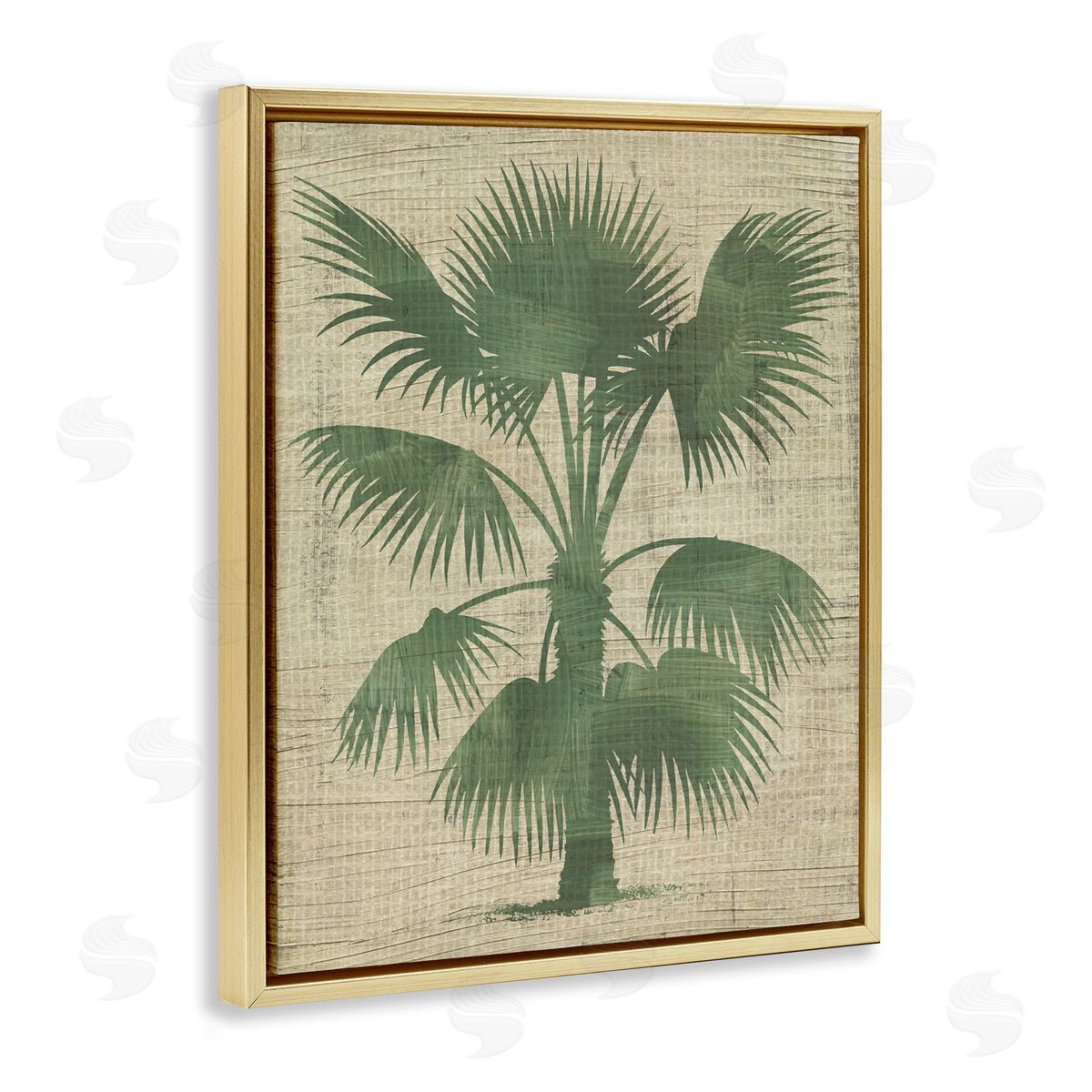 Vintage Distressed Palm Gold Floating Frame Canvas Wall Art, Home Decor by June Erica Vess